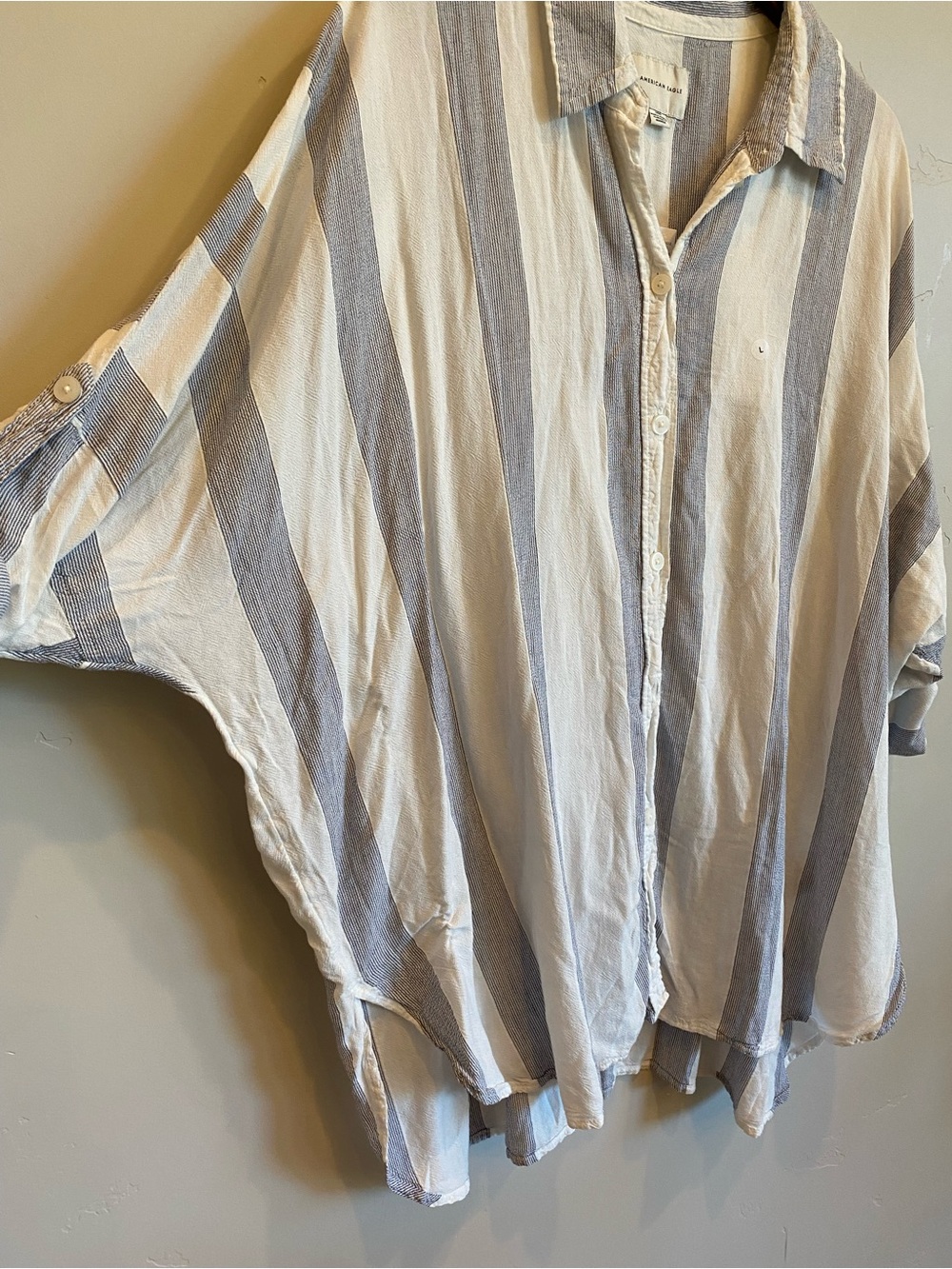 AMERICAN EAGLE Linen Blend Oversized Beach Button Up Striped Tunic - Picture 4 of 9
